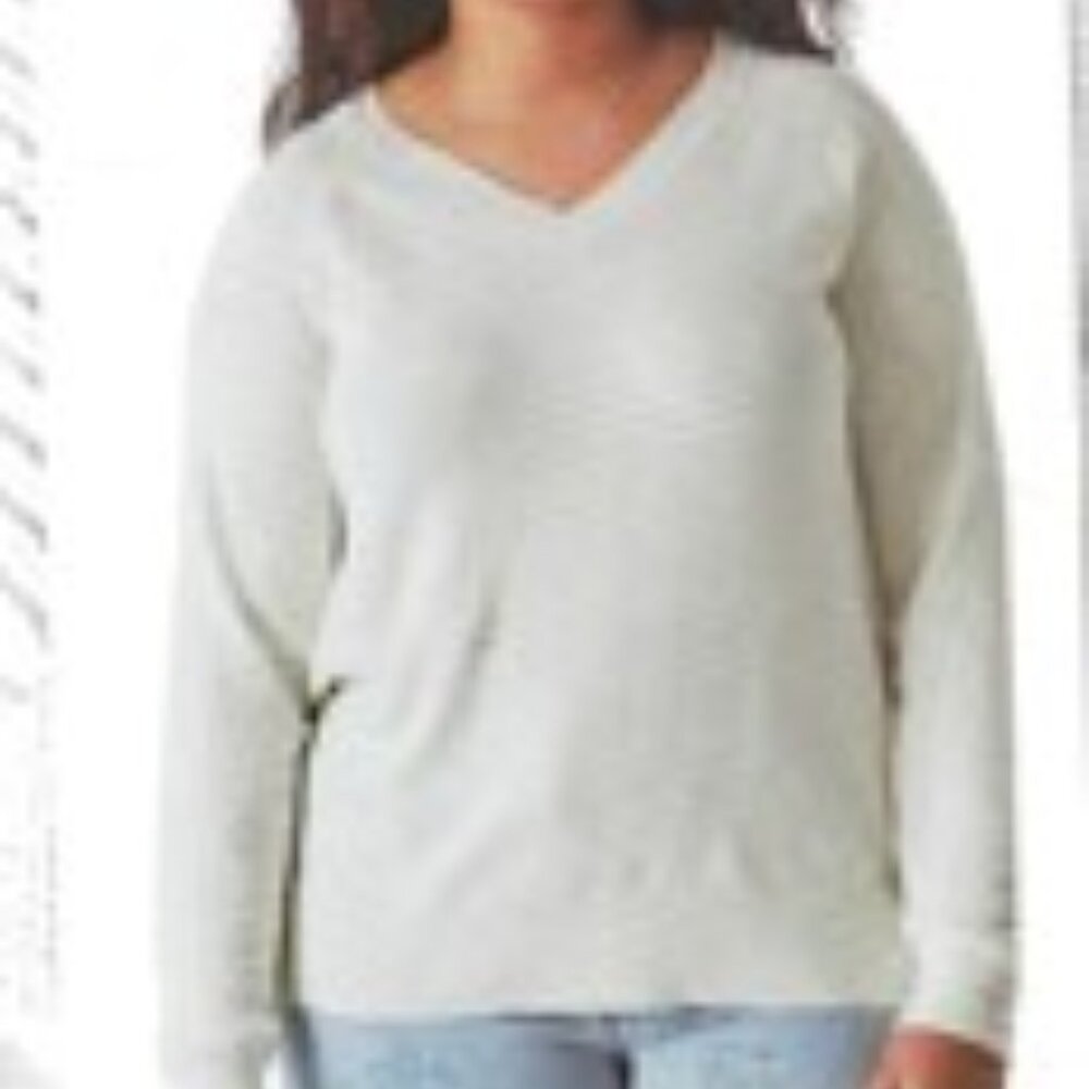 Lucky Brand Ladies V-Neck Sweater XL Marshmallow White New/Tag